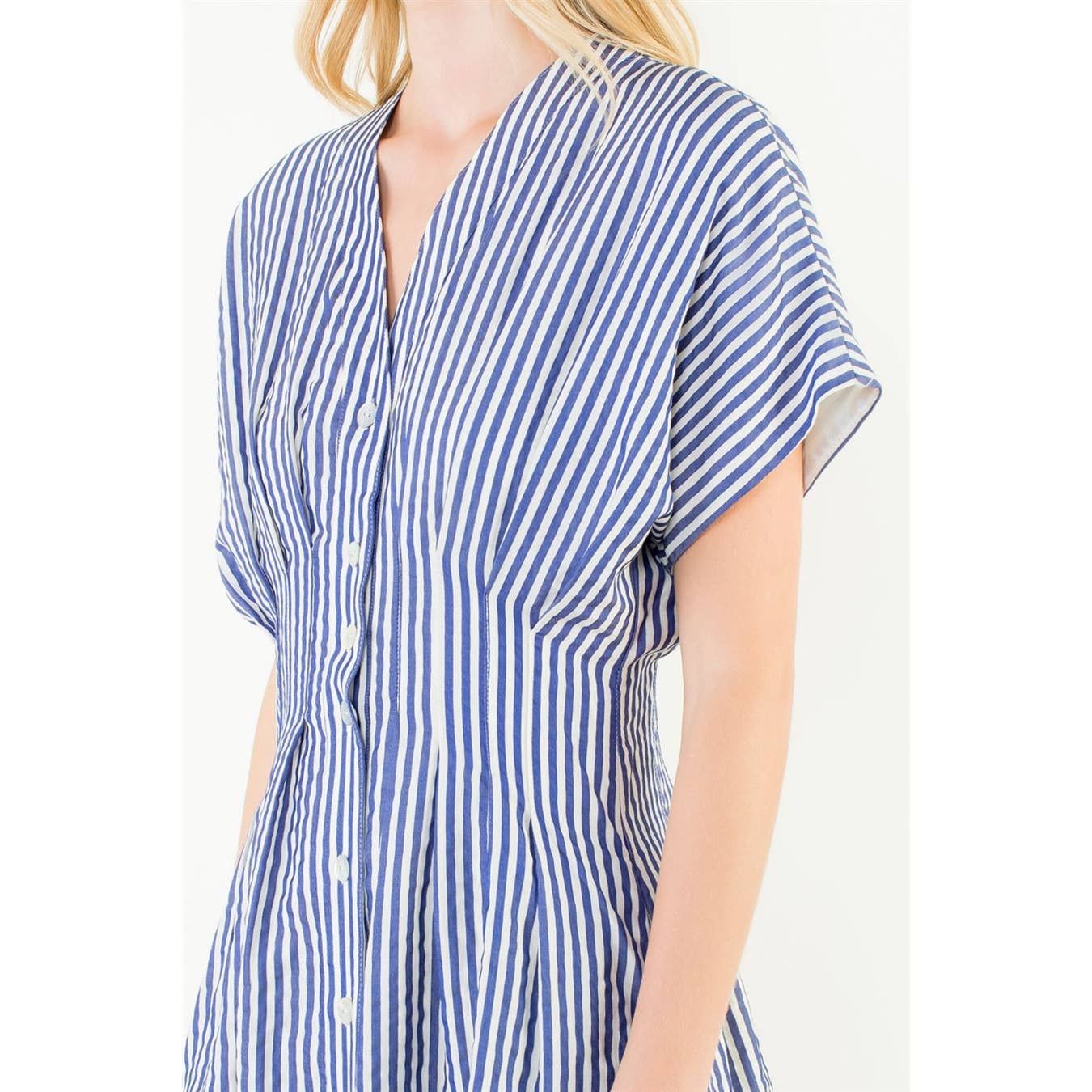 Kourtney-Short Sleeve Striped Button Down Dress - Image 4