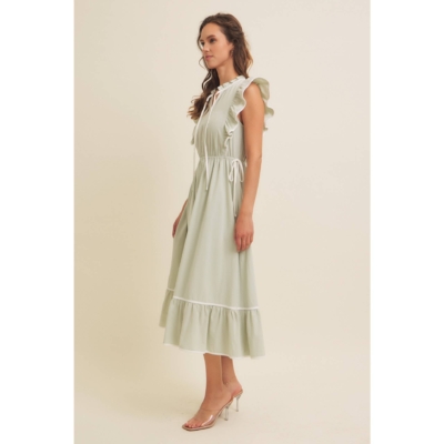 Annie- COTTON GAUZE MIDI DRESS WITH RUFFLES AND CONTRAST BINDING - Image 8