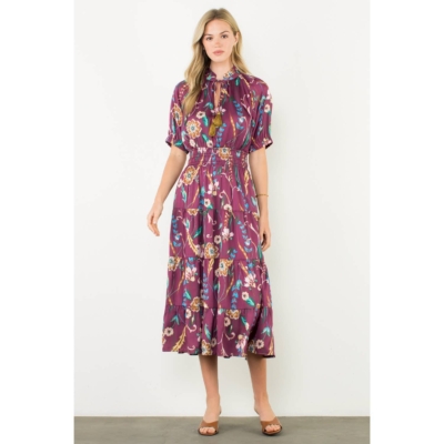 Presley-Smocked Waist Tassel Floral Maxi Dress