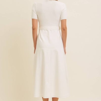 Delaney Sweater Midi Dress - White Mixed Media Dress with Belt - Image 8