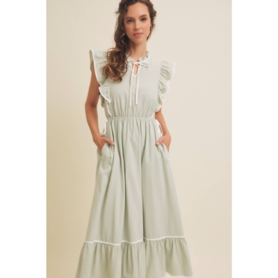 Annie- COTTON GAUZE MIDI DRESS WITH RUFFLES AND CONTRAST BINDING - Image 12