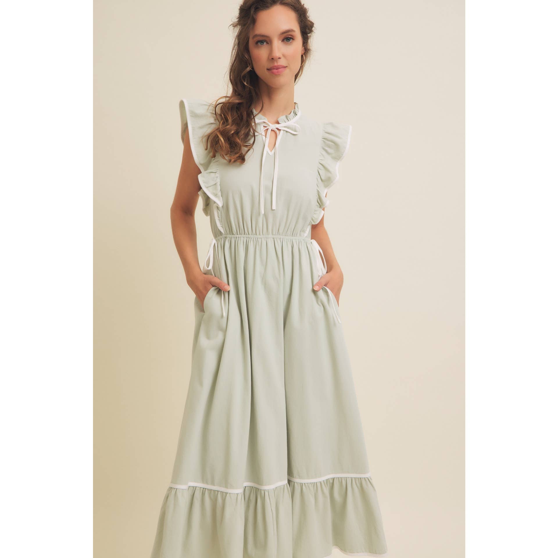 Annie- COTTON GAUZE MIDI DRESS WITH RUFFLES AND CONTRAST BINDING - Image 12