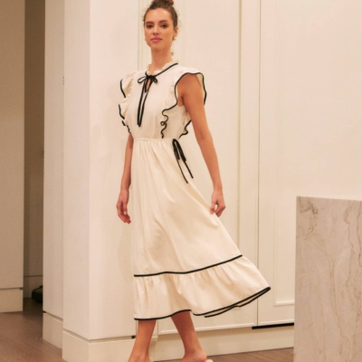 Annie- COTTON GAUZE MIDI DRESS WITH RUFFLES AND CONTRAST BINDING - Image 20