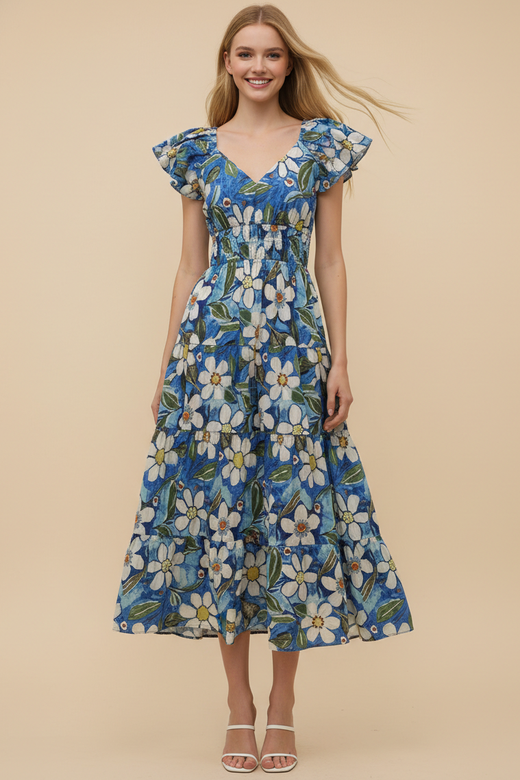 Valerie - Floral Print Tiered Midi Dress - Image 2