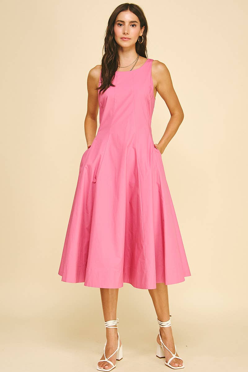 LISSETTE- FITTED BODICE FLARED MIDI DRESS