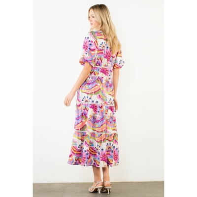 Meg - Puff Sleeve Pattern Tiered Dress - Image 5