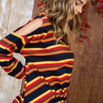 Sally - Multi Print Twist Front Cold Shoulder Knit Top - Image 5