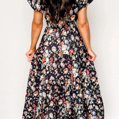 Sally- Black Floral Tiered Maxi Dress - Image 3