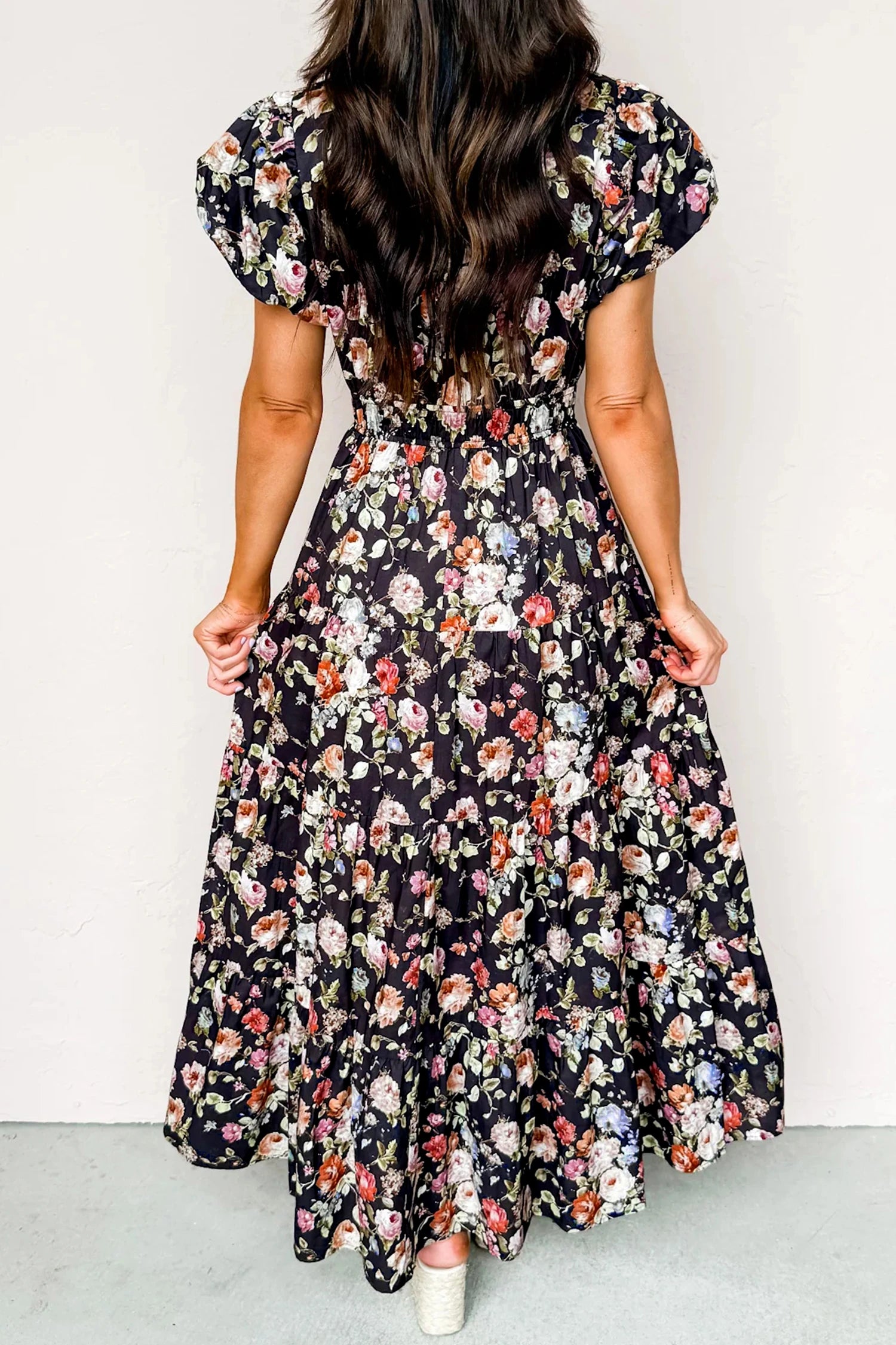 Sally- Black Floral Tiered Maxi Dress - Image 3