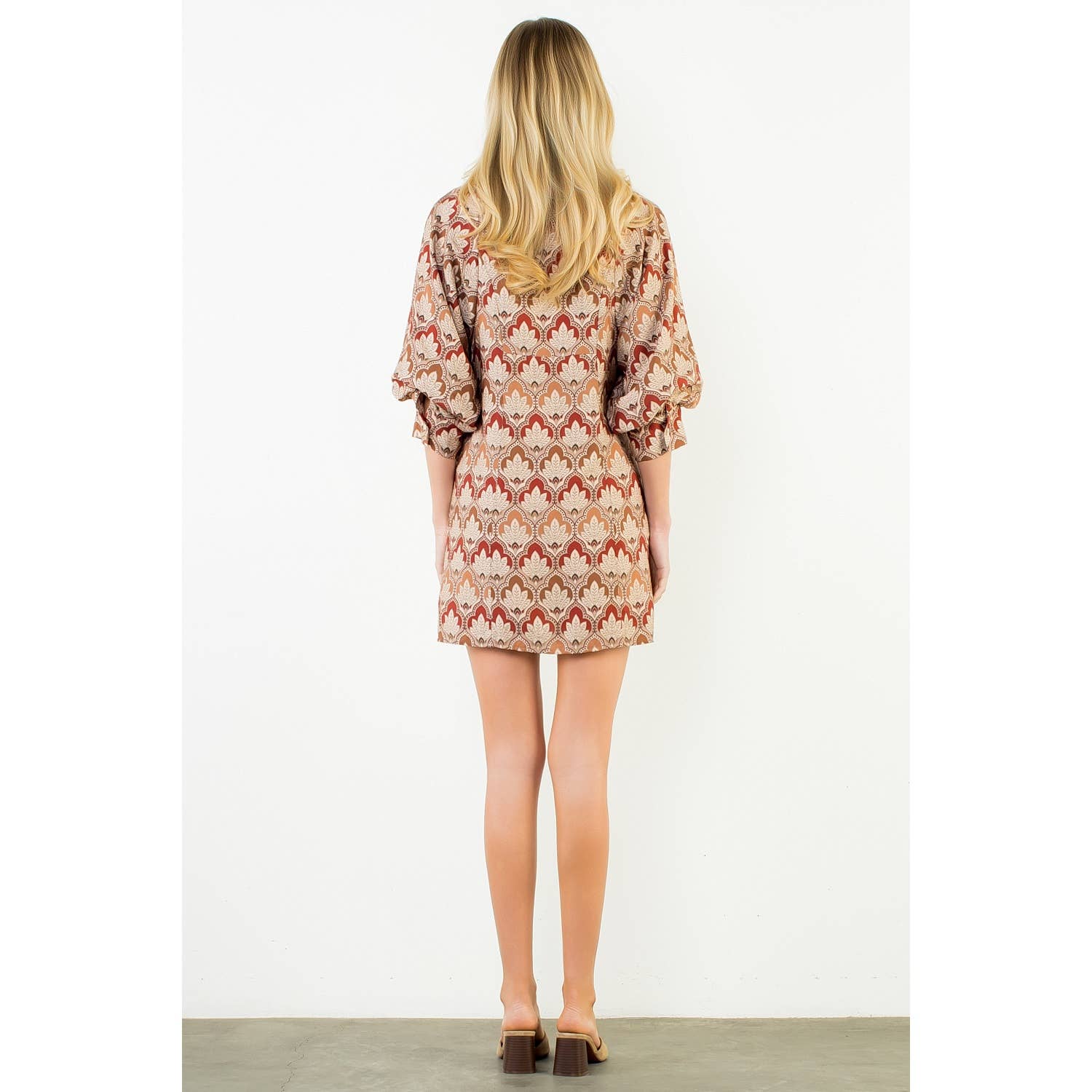 Alina - Long Sleeve Pattern Button Down Dress - Image 5