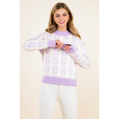 Alternative view of Leyla - Long Sleeve Floral Pattern Knit Pullover Sweater
