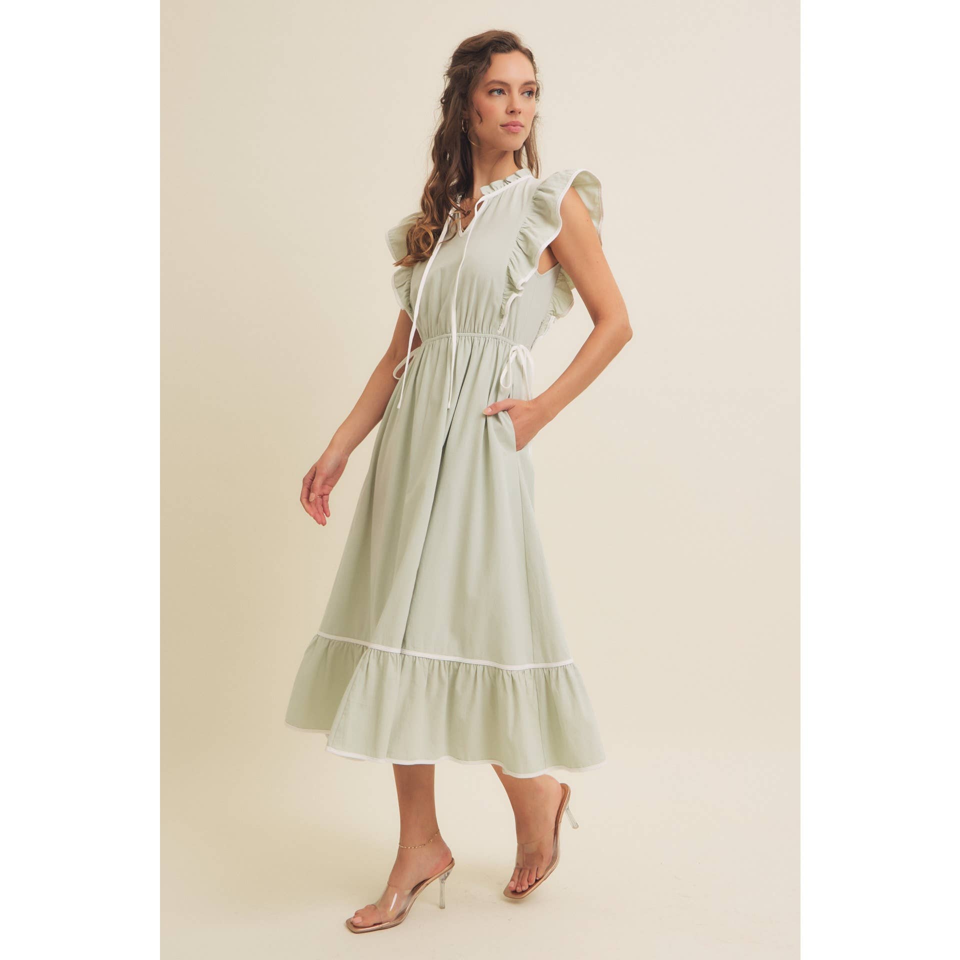 Annie- COTTON GAUZE MIDI DRESS WITH RUFFLES AND CONTRAST BINDING - Image 9