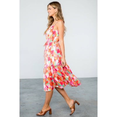 ELLIE- Sleeveless Multi Color Tiered Dress in Abstract Print - Image 5