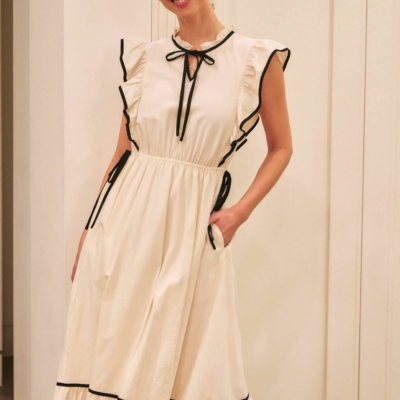 Annie- COTTON GAUZE MIDI DRESS WITH RUFFLES AND CONTRAST BINDING - Image 14