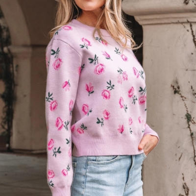 Destiny - Sweet Floral Print Cropped Sweater - Image 5