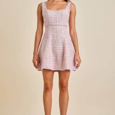 Sloane - Pastel Sequin Braid Detailed Round Neck Tweed Jacket & Mini Dress Set - Image 13