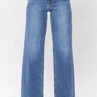 Eva - Sky Blue Double Button Zip Fly Straight Leg Jeans