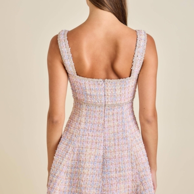 Sloane - Pastel Sequin Braid Detailed Round Neck Tweed Jacket & Mini Dress Set - Image 17