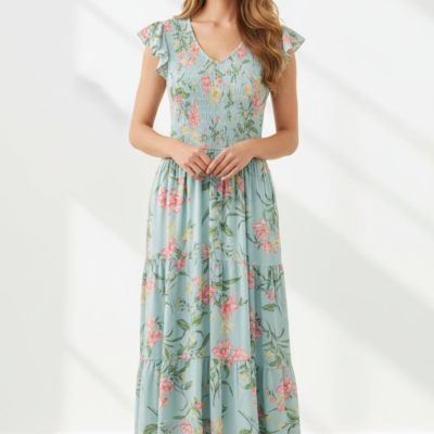 Doreen - Mint Floral Tiered Maxi Dress - Image 4