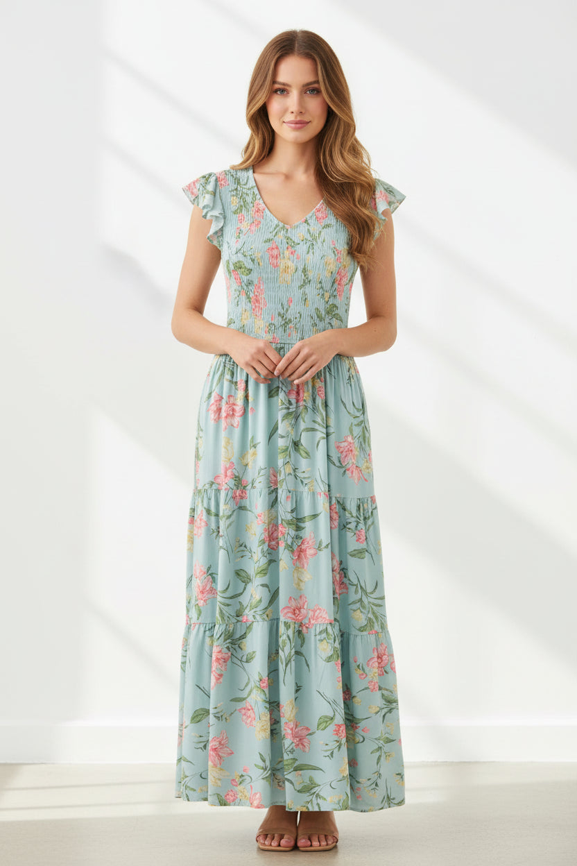 Doreen - Mint Floral Tiered Maxi Dress - Image 4