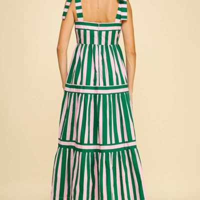 Sammie - Green and Pink Striped Tiered Maxi Dress - Image 6