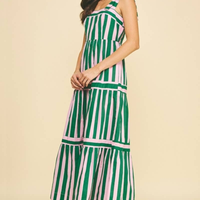 Sammie - Green and Pink Striped Tiered Maxi Dress - Image 4