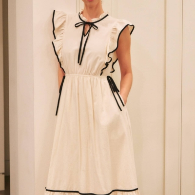 Annie- COTTON GAUZE MIDI DRESS WITH RUFFLES AND CONTRAST BINDING - Image 16