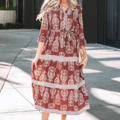 Holly - Brown Floral Tiered Maxi Dress - Image 7