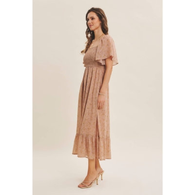 Ariana Square Neck Floral Chiffon Smocked Midi Dress - Image 9