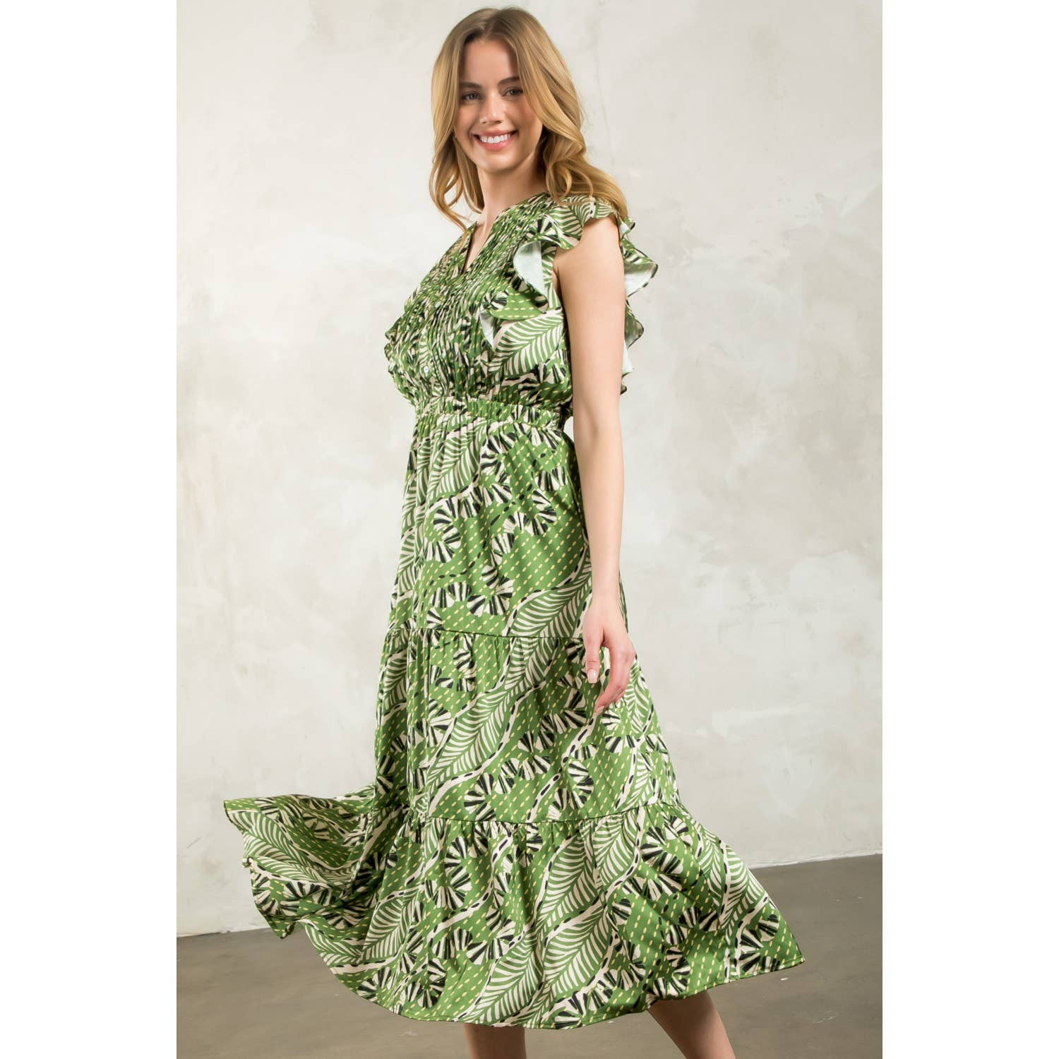 Gwen - Flutter Sleeve Print Tiered Dress - Image 2