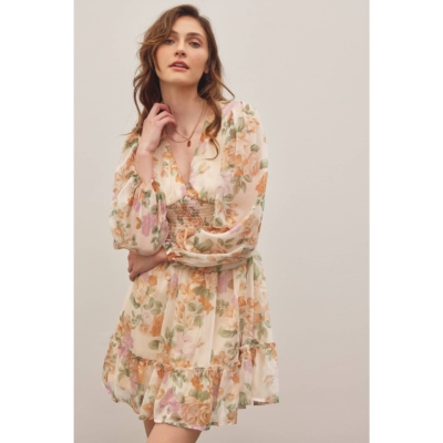 LAYLA-FRENCH FLORAL V-NECK SMOCKED MINI DRESS - Image 13