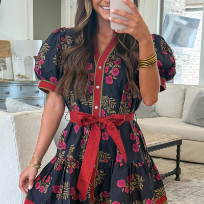 NOELLE - Black Floral Mini Dress - Image 4