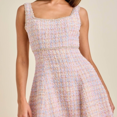 Sloane - Pastel Sequin Braid Detailed Round Neck Tweed Jacket & Mini Dress Set - Image 11