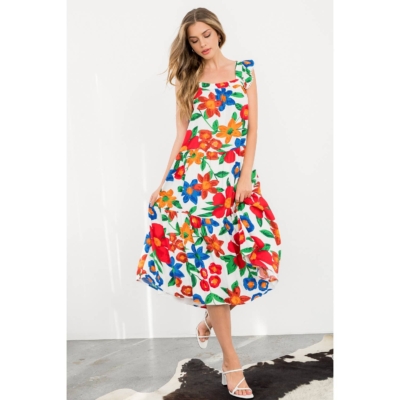 Marlow-Floral Print Tiered Midi Dress - Image 3