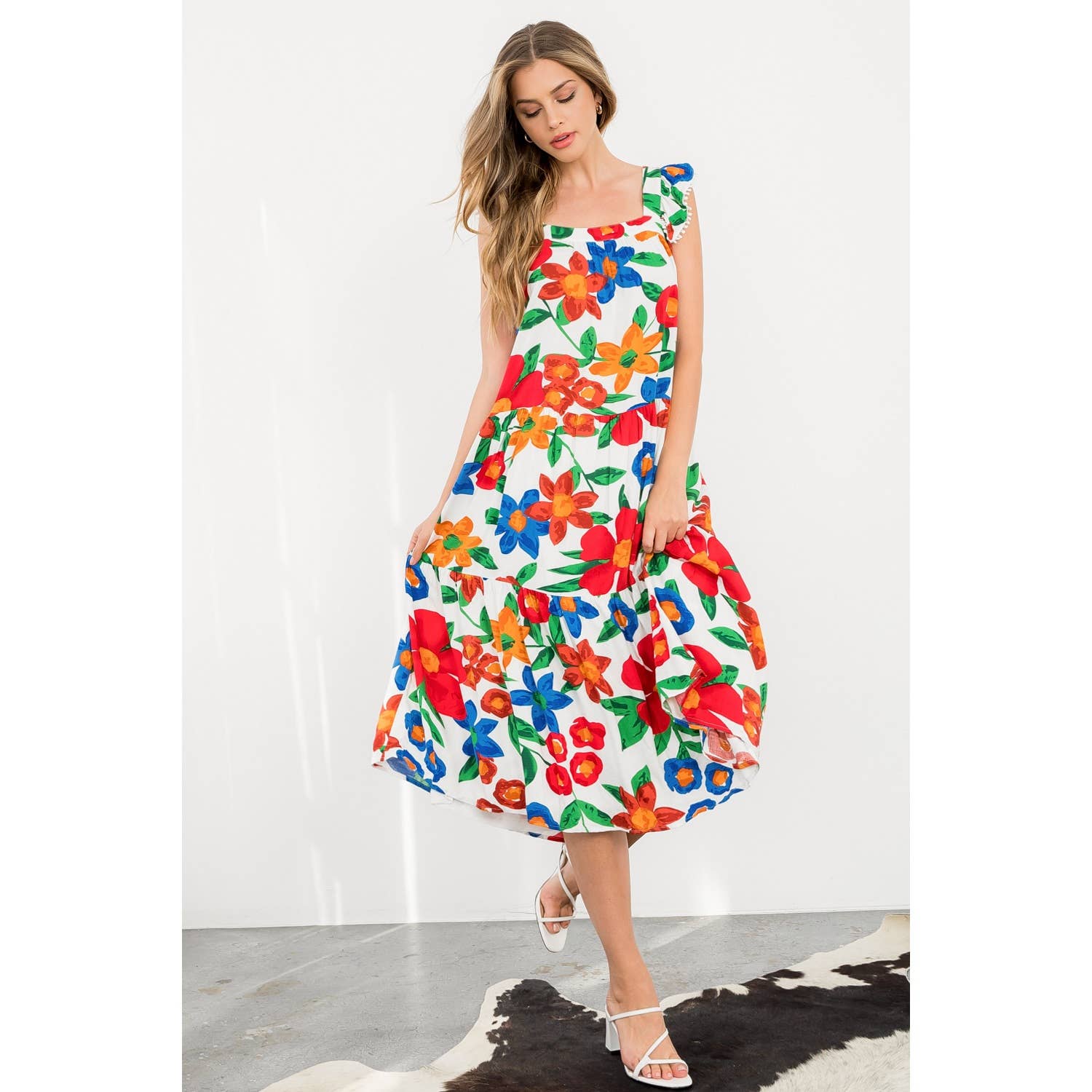 Marlow-Floral Print Tiered Midi Dress - Image 3