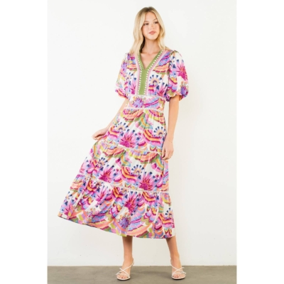 Meg - Puff Sleeve Pattern Tiered Dress - Image 7