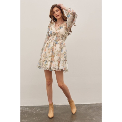 LAYLA-FRENCH FLORAL V-NECK SMOCKED MINI DRESS - Image 8
