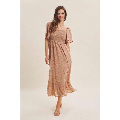 Ariana Square Neck Floral Chiffon Smocked Midi Dress - Image 6
