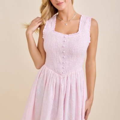 Sarah Eyelet Smocked Mini Dress – Sweet Feminine Spring Style - Image 6