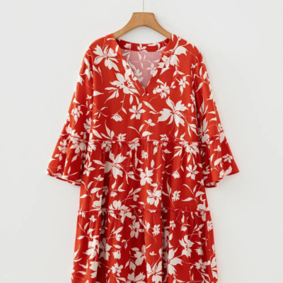 Kristen - Red Boho Floral Mini Dress - Image 3