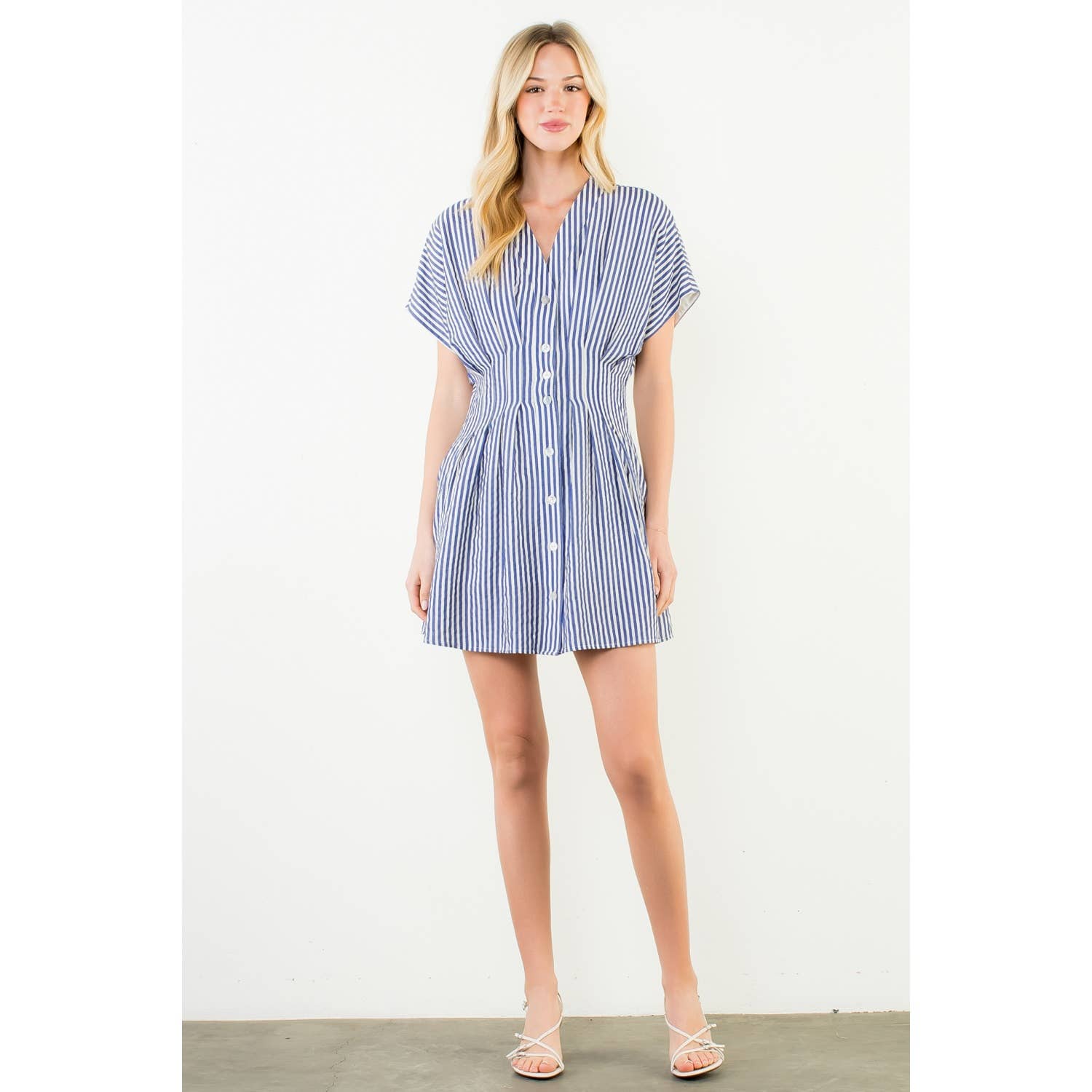Kourtney-Short Sleeve Striped Button Down Dress - Image 3