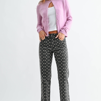 Alternative view of Bonnie - Black Polka Dot Vintage High Rise Straight Jeans