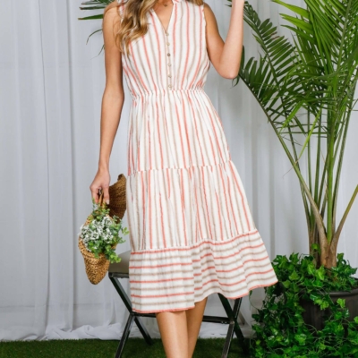 Soleil- Summer- Striped 100% Cotton Tired Midi Dress - Image 10