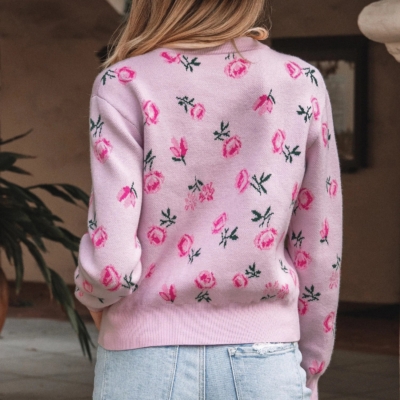 Destiny - Sweet Floral Print Cropped Sweater - Image 4