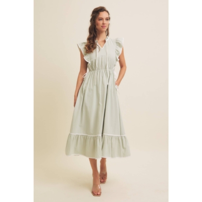 Annie- COTTON GAUZE MIDI DRESS WITH RUFFLES AND CONTRAST BINDING - Image 7