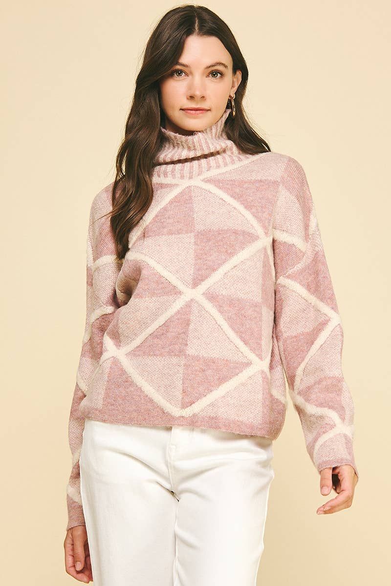 Maxine - Diamond Pattern Turtle Neck Sweater - Image 2