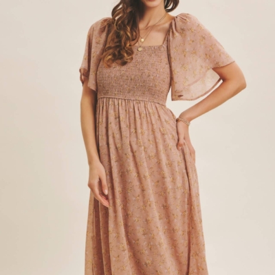 Ariana Square Neck Floral Chiffon Smocked Midi Dress - Image 13