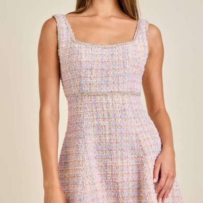 Sloane - Pastel Sequin Braid Detailed Round Neck Tweed Jacket & Mini Dress Set - Image 16