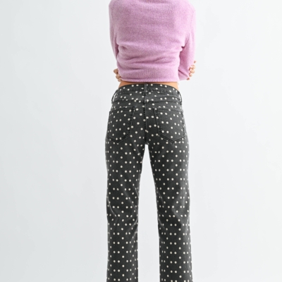 Bonnie - Black Polka Dot Vintage High Rise Straight Jeans - Image 4