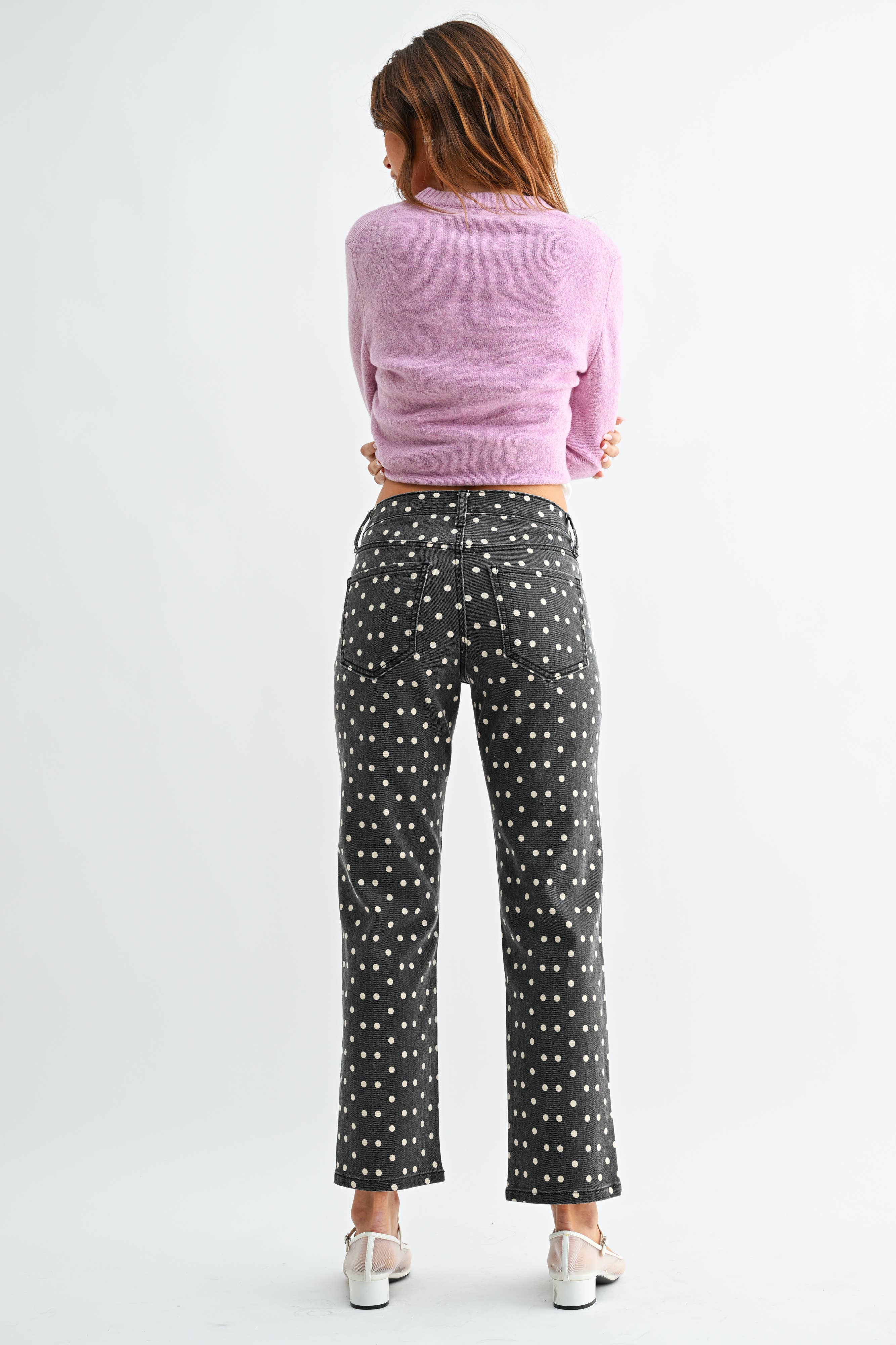 Bonnie - Black Polka Dot Vintage High Rise Straight Jeans - Image 4